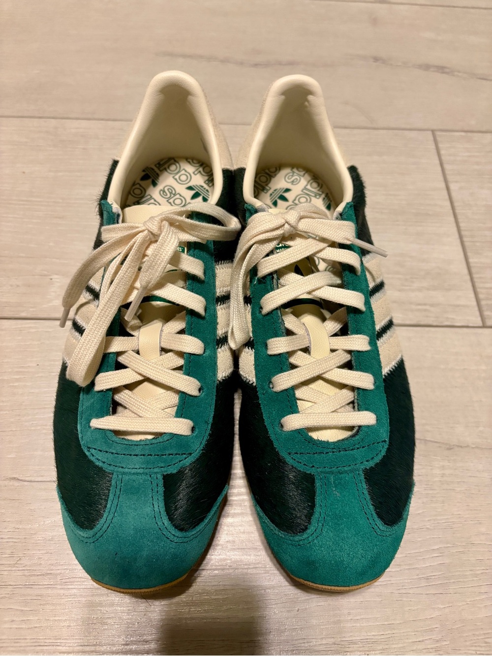 adidas Green Suede Sneakers with Cream Stripes